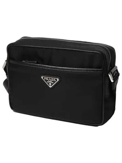 Re-Nylon Saffiano Leather Triangle Logo Cross Bag Black - PRADA - BALAAN 2