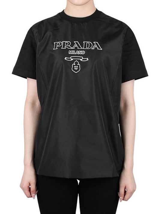 Logo Jersey Crew Neck Short Sleeve T-shirt Black - PRADA - 2