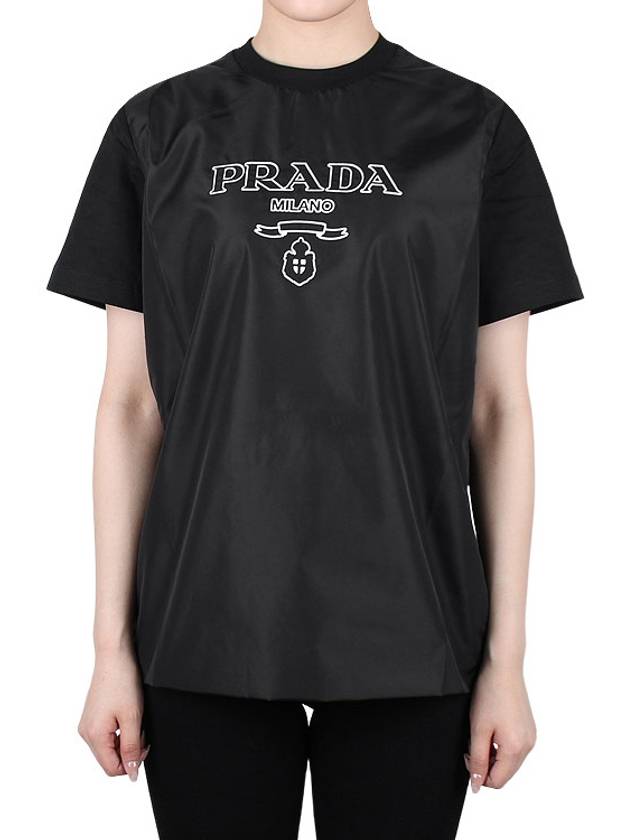 Logo Jersey Crew Neck Short Sleeve T-shirt Black - PRADA - BALAAN 2