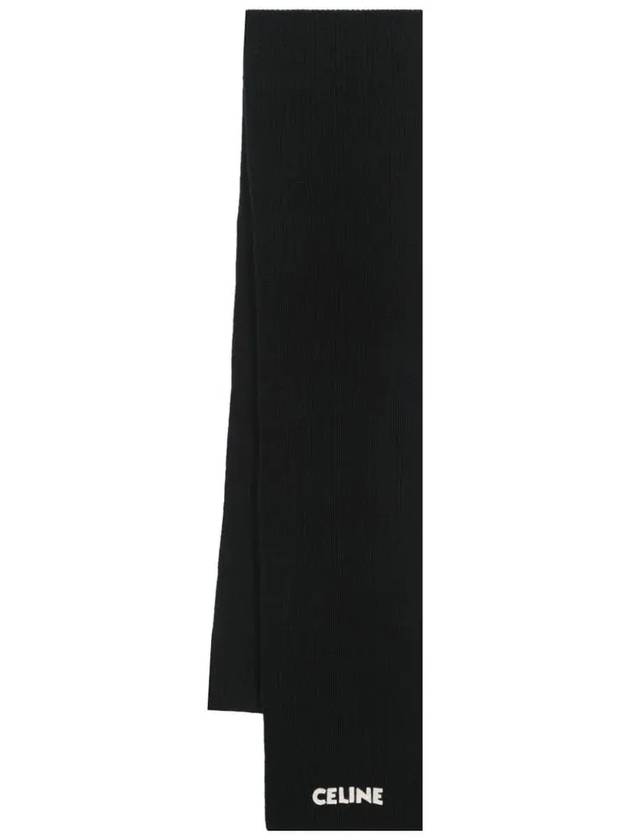 Logo Ribbed Wool Muffler Black - CELINE - BALAAN 4