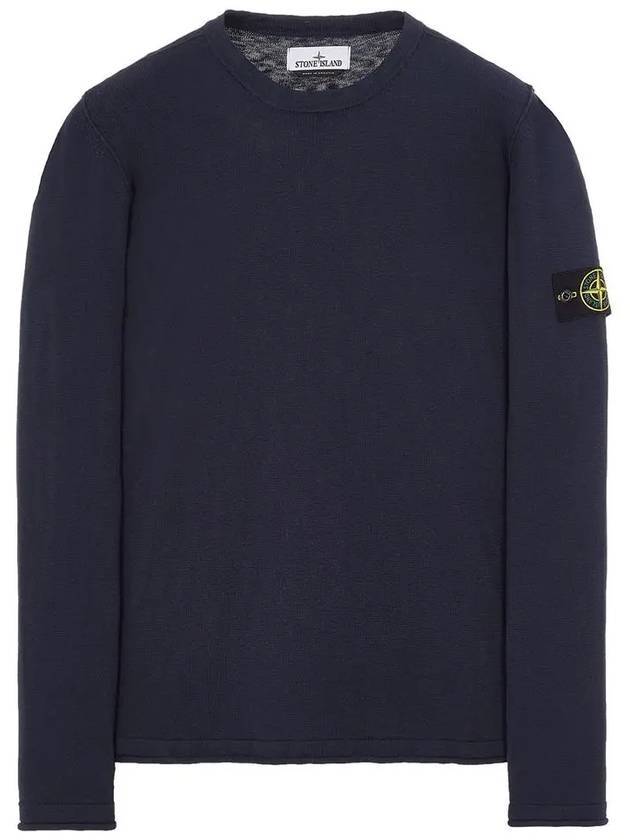 Logo Patch Crew Neck Cotton Nylon Knit Top Navy - STONE ISLAND - BALAAN 1