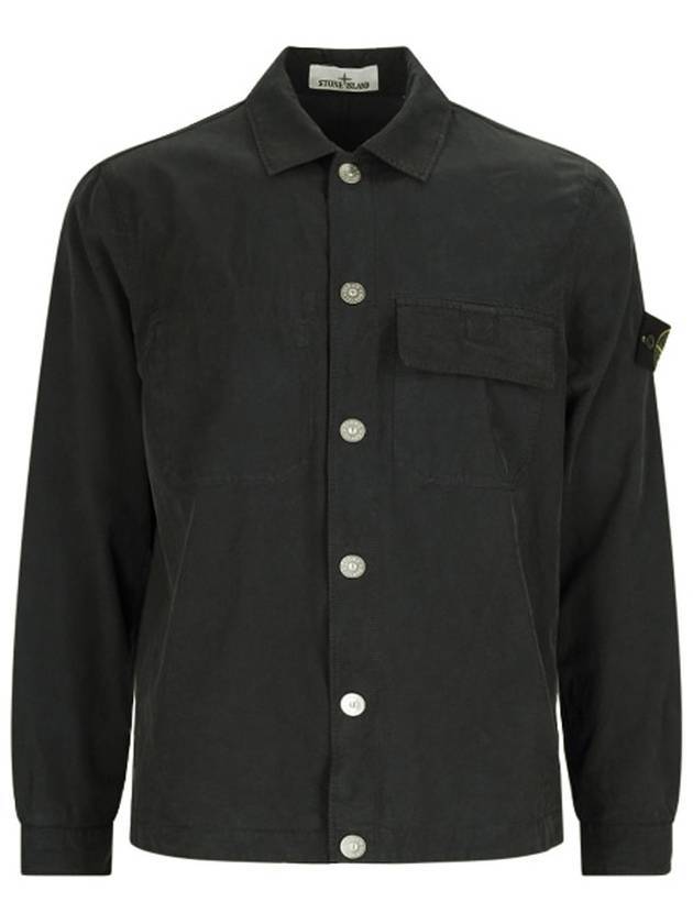 Cupro Cotton Twill Over Long Sleeve Overshirt Jacket Black - STONE ISLAND - BALAAN 1