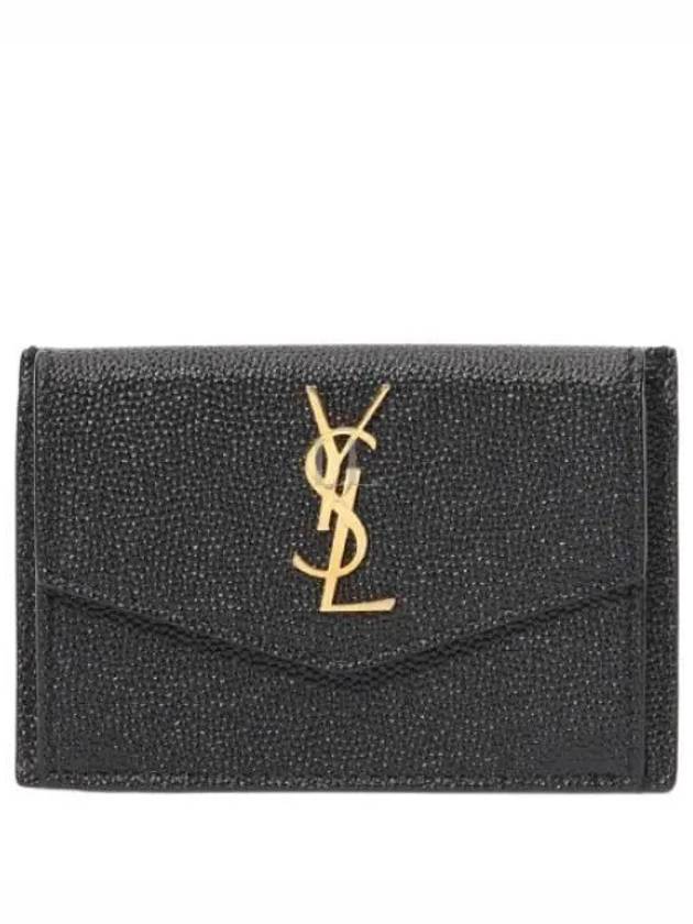 Uptown Grain De Poudre Embossed Leather Flap Card Case Black - SAINT LAURENT - BALAAN 2