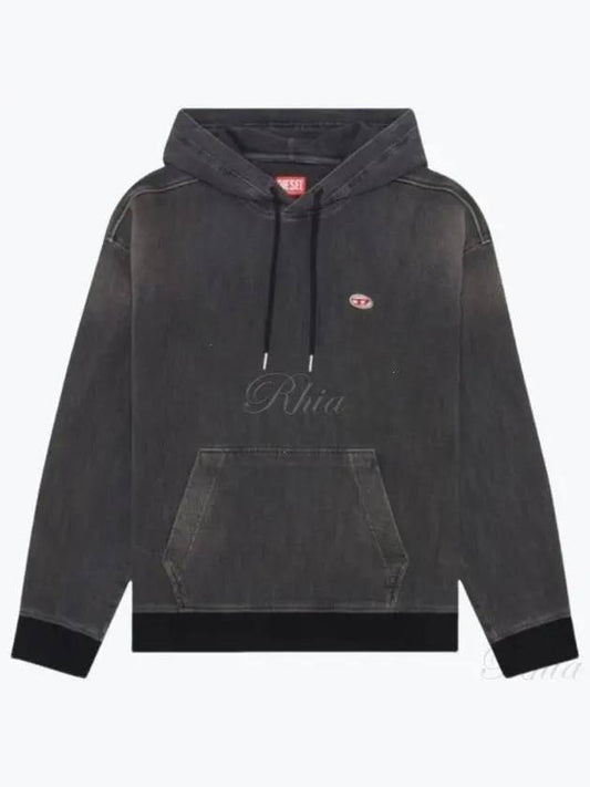 D Um Rib Track Denim Hoodie Black Dark Grey - DIESEL - BALAAN 2