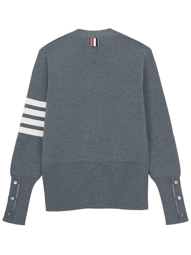 Milano Stitch 4 Bar Classic V Neck Fine Merino Wool Cardigan Medium Grey - THOM BROWNE - BALAAN 3