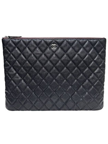 Women s A82552 Cavier Skin Classic COCO Silver Logo Large Clutch - CHANEL - BALAAN 1