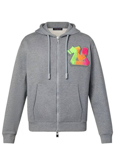 3D LV Graffiti Embroidery Zipper Hooded Gray 1AA4X6 - LOUIS VUITTON - BALAAN 2