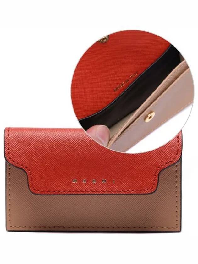 Logo Color Block Saffiano Card Wallet Brown - MARNI - BALAAN 2