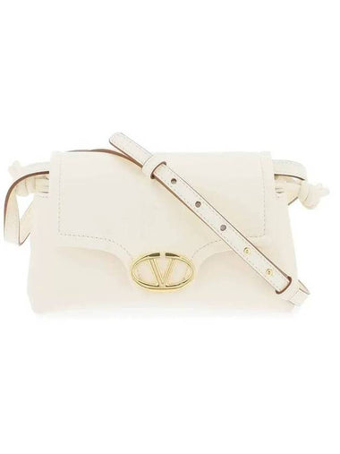 V Logo Plaque Fold Over Leather Cross Bag Ivory - VALENTINO - BALAAN 1