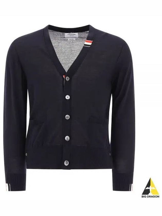 Men's Jersey Stitch V-Neck Cardigan Navy - THOM BROWNE - BALAAN 2