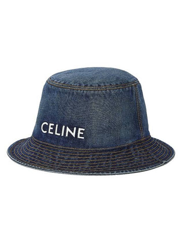 Embroidered Logo denim bucket hat navy - CELINE - BALAAN 1