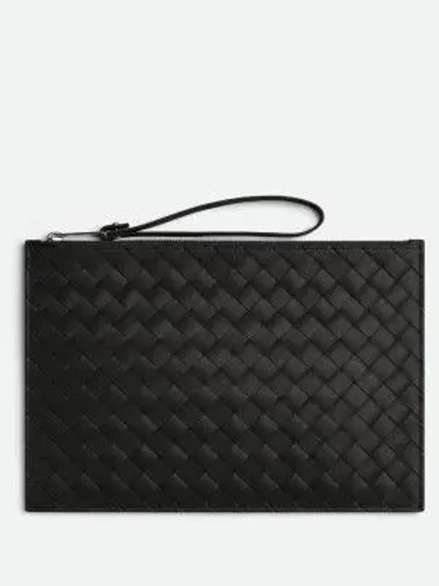 Intrecciato Strap Large Clutch Bag Black - BOTTEGA VENETA - BALAAN 2