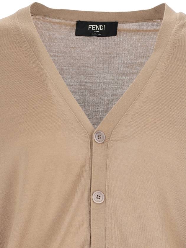 Men's V-Neck Wool Cardigan Light Brown - FENDI - BALAAN 4