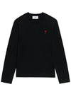 Chain Stitch Heart Logo Long Sleeve T-Shirt Black - AMI - BALAAN 2