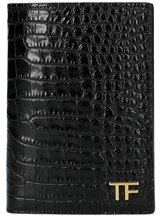 TF Gold Logo Leather Passport Wallet Black - TOM FORD - BALAAN 1