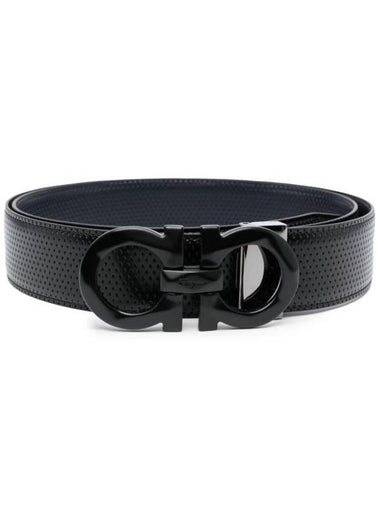 Gancini Buckle Reversible Leather Belt Navy Black - SALVATORE FERRAGAMO - BALAAN 1