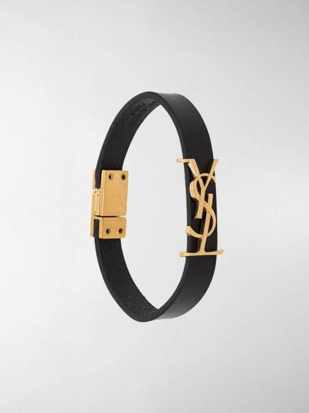 Monogram Opyum Leather Bracelet Black Gold - SAINT LAURENT - BALAAN 4