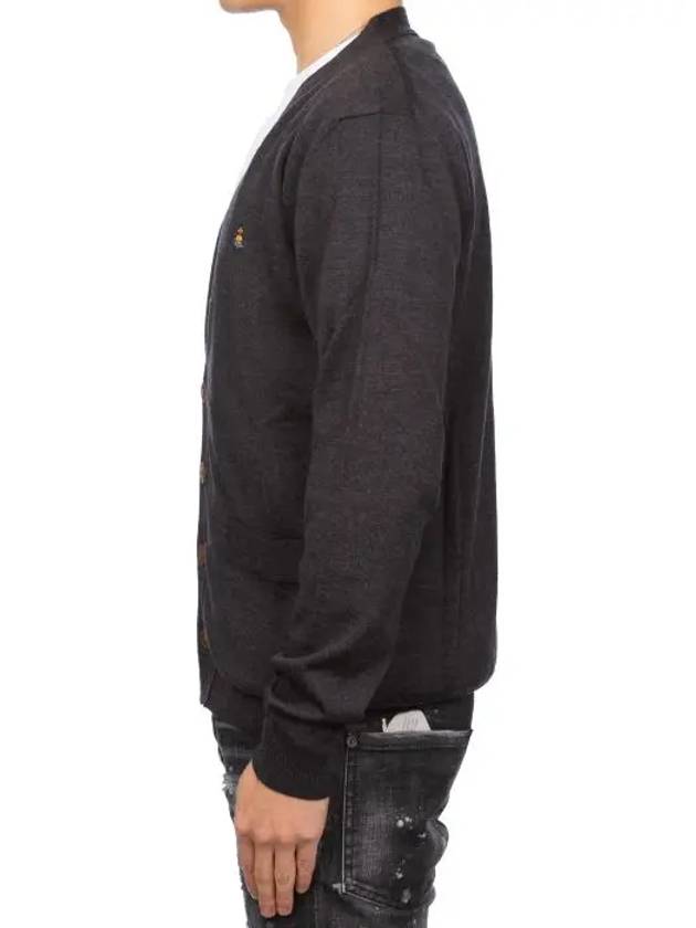 Men's Logo Wool V-Neck Cardigan Vintage Black - VIVIENNE WESTWOOD - BALAAN.