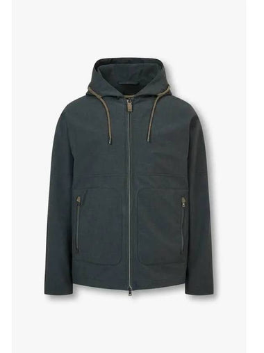 Men s Wide Hooded Zip Up Jacket Charcoal - HERNO - BALAAN 1