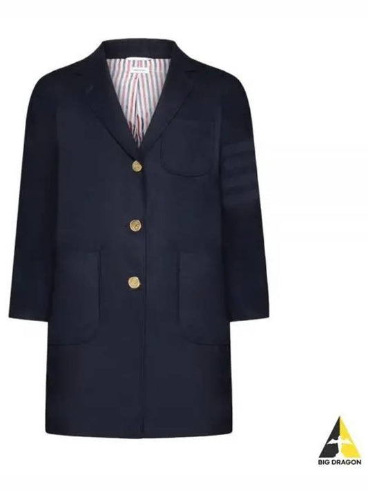 Flannel Sack 4 Bar Wool Cashmere Single Coat Navy - THOM BROWNE - BALAAN 2