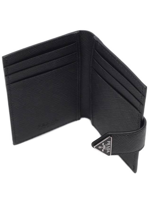 Triangle Logo Saffiano Flap Card Wallet Black - PRADA - BALAAN 7