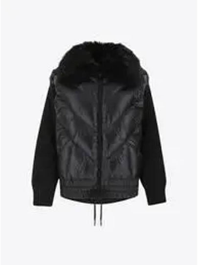 Women's Grenoble Fur Collar Padded Mix Cardigan Black - MONCLER - BALAAN 2