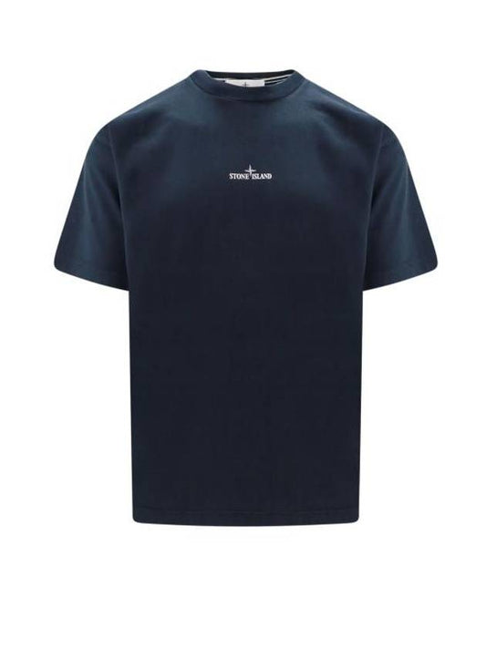 Logo Print Short Sleeve T-Shirt Navy - STONE ISLAND - BALAAN 1