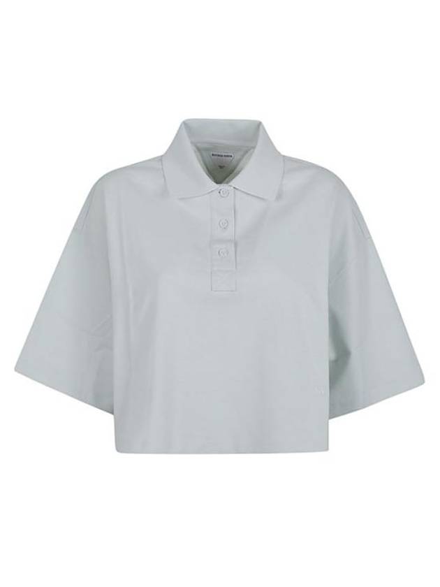 Cropped Cotton Piquet Polo Shirt Blue - BOTTEGA VENETA - BALAAN 2