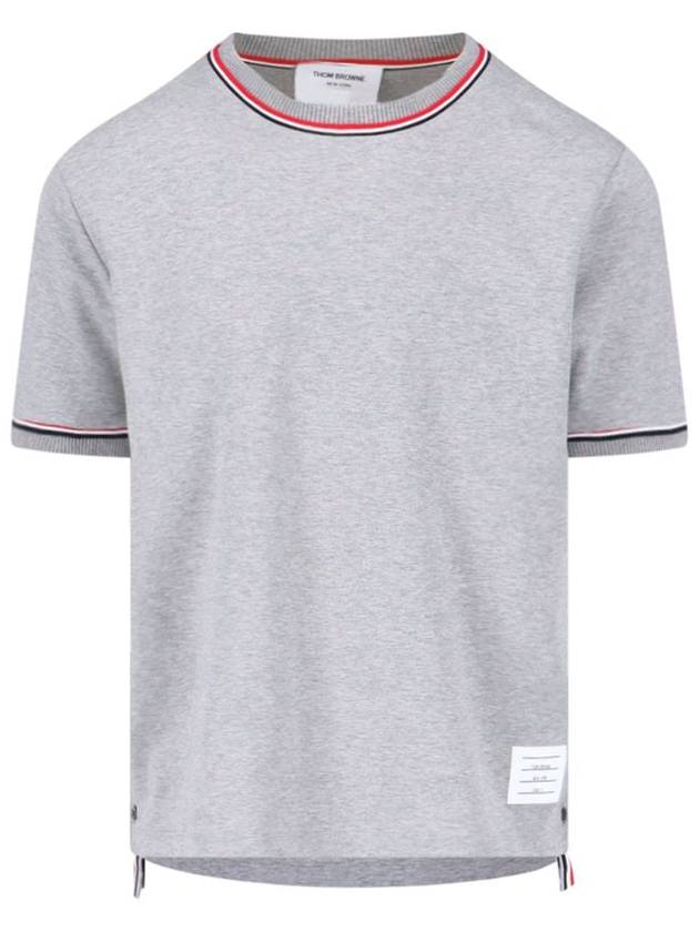 RWB Trimmed Cotton Short Sleeve T-Shirt Grey - THOM BROWNE - BALAAN 2