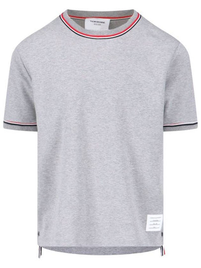 RWB Trimmed Cotton Short Sleeve T-Shirt Grey - THOM BROWNE - BALAAN 2