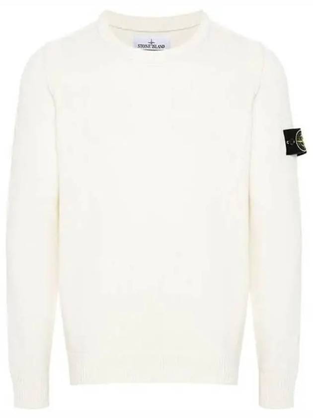 Logo Patch Lambswool Crewneck Knit Top Natural - STONE ISLAND - BALAAN 2