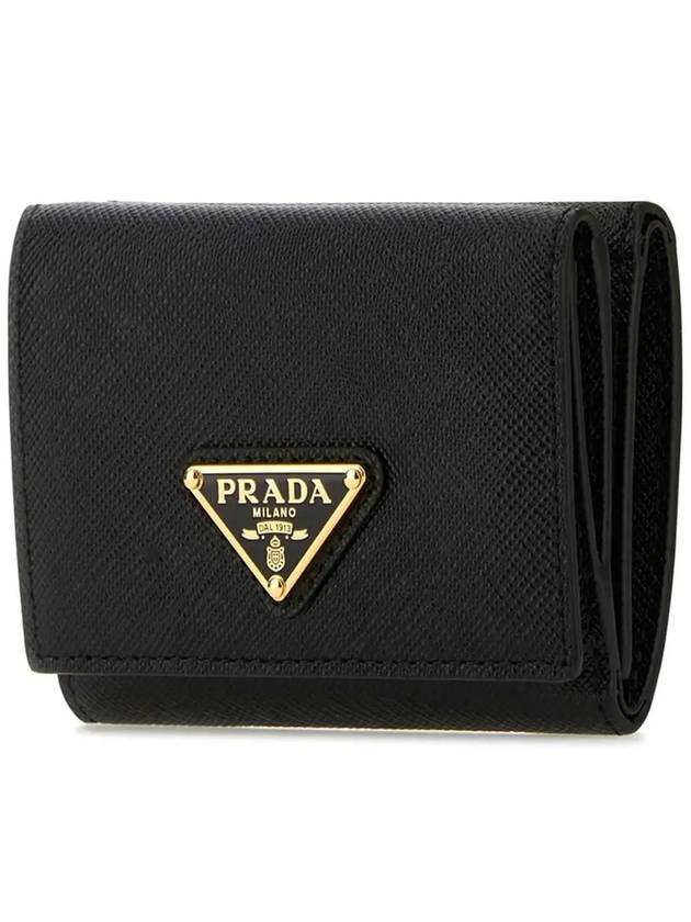 Women's Triangle Logo Saffiano Compact Half Wallet Black - PRADA - BALAAN 5