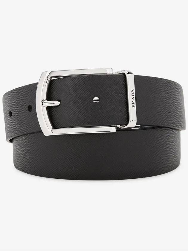 Saffiano Leather Reversible Belt Black Baltic Blue - PRADA - BALAAN 3