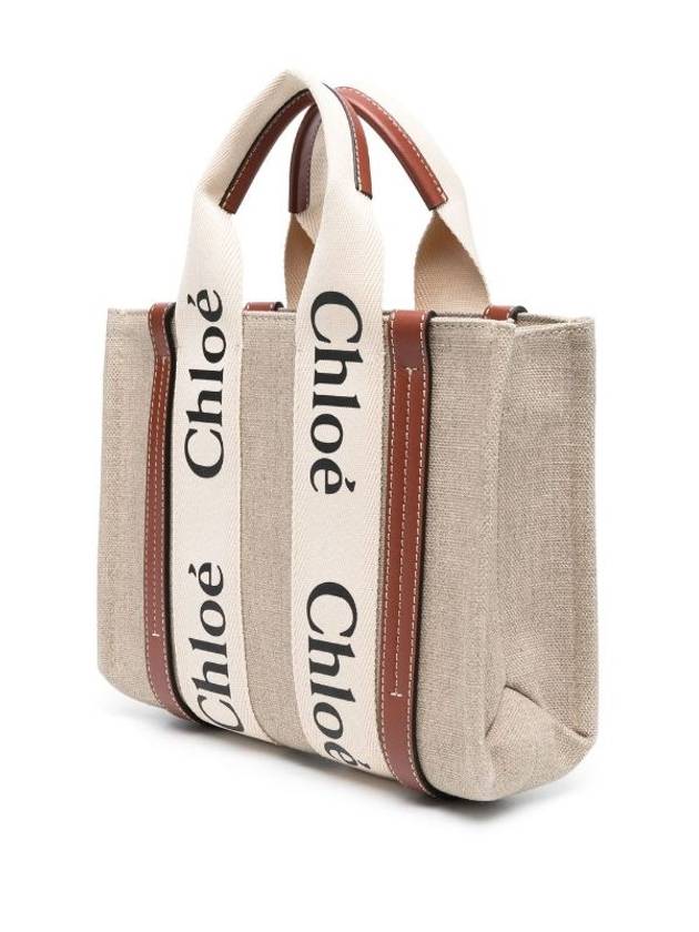 Woody Small Canvas Tote Bag White Brown Beige - CHLOE - BALAAN 4