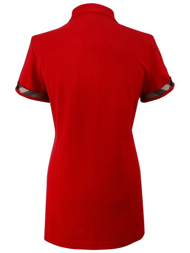 Women's Check Sleeve Short Sleeve Polo Shirt Red - BURBERRY - BALAAN 4