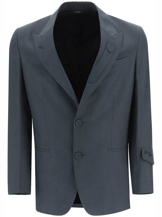 Men's Linen Blend Blazer Jacket Grey - FENDI - BALAAN 2