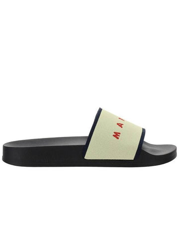 Logo Jacquard Rubber Slippers Beige - MARNI - BALAAN 1