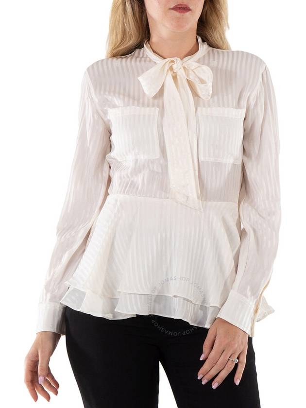 Burberry Leah Silk Tie-Neck Peplum Blouse In Natural White, Brand Size 2 (US Size 0) - BURBERRY - BALAAN 1