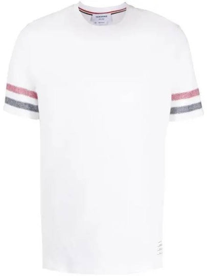 Textured Cotton Stripe Short Sleeve T-Shirt White - THOM BROWNE - BALAAN 2