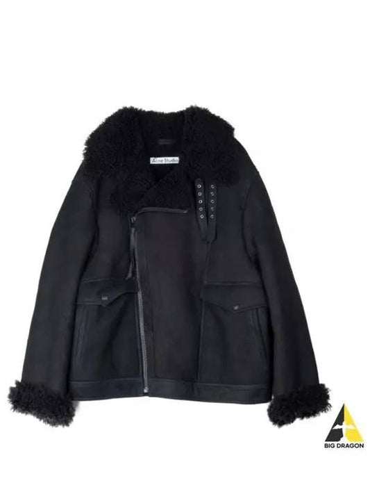 Liana Shearling Zip-up Jacket Black - ACNE STUDIOS - BALAAN 2