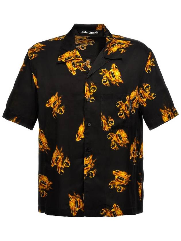 Burning Monogram Short Sleeve Shirt Black - PALM ANGELS - BALAAN 2