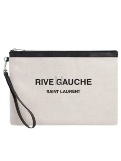 Rive Gauche Linen Clutch Bag White - SAINT LAURENT - BALAAN 2