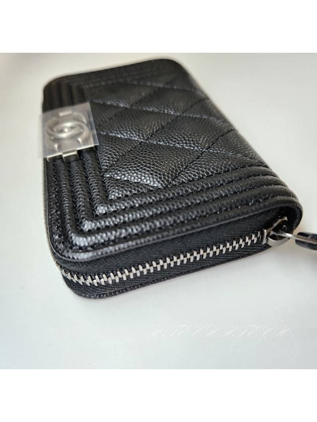 Boy Vintage Silver Hardware Quilted Caviar Zipper Card Wallet Black - CHANEL - BALAAN 6