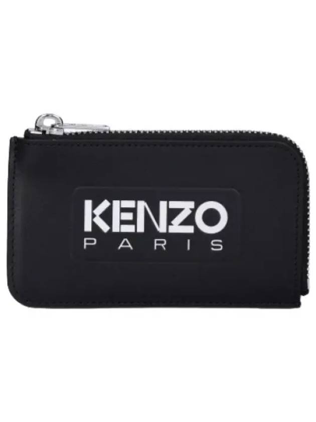 Logo Zipper Card Holder Black Wallet - KENZO - BALAAN 1