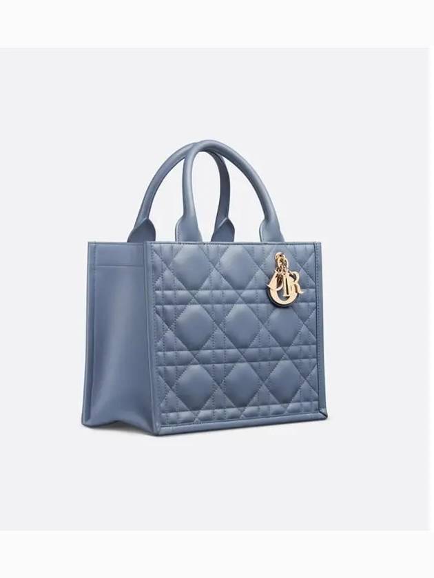 Macrocannage Calfskin Small Book Tote Bag Denim Blue - DIOR - BALAAN 3