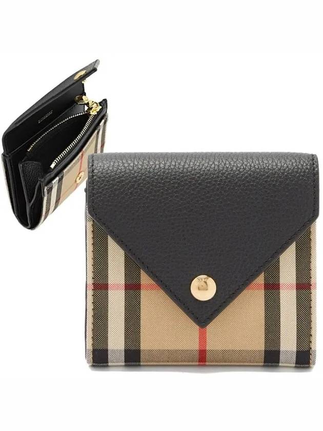 Vintage Check Grainy Leather Bicycle Wallet Black - BURBERRY - BALAAN.