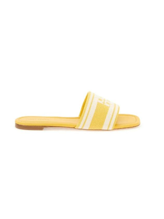 Logo Plaque Stripe Slippers Yellow - TORY BURCH - BALAAN 1