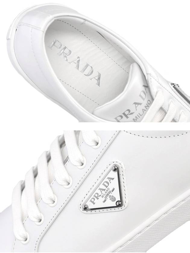 Brushed Leather Low Top Sneakers White - PRADA - BALAAN 5