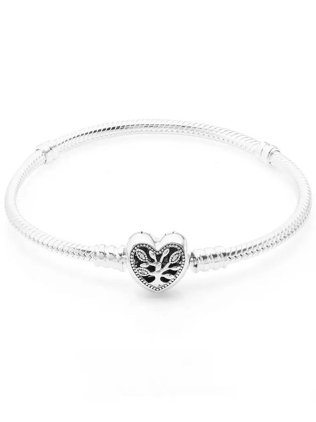 Women's Moments Family Tree Heart Clasp Snake Chain Bracelet Black Silver - PANDORA - BALAAN 4