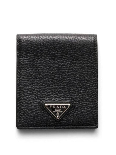 Enamel Triangle Logo Bifold Wallet Black - PRADA - BALAAN 1